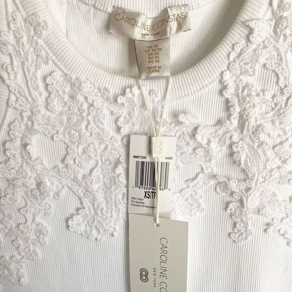 Caroline Constas White Ribbed Knit Lace Appliqué Tank Top NWT Size Extra Small - Picture 3 of 6